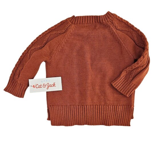 Cat & Jack Baby Unisex Cable Knit Sweater Button Shoulder 3-6M Rust Orange - Picture 2 of 8